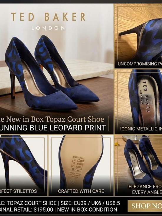 Ted Baker Shoes - Ted Baker Blue Patterned Pointed Toe Stiletto Heels